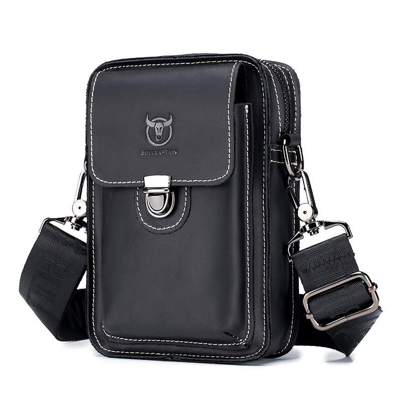 Men First Layer Cowhide Waist Bag Multi Function - Brown