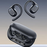 Waterproof Wireless Sports Bluetooth Earphones with Led Display - Black - 45-Degree Angle