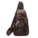 Leather Men Shoulder Bag Compact & Stylish - Yellow Brown - Front View