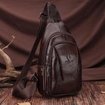 Leather Men Shoulder Bag Compact & Stylish - Yellow Brown