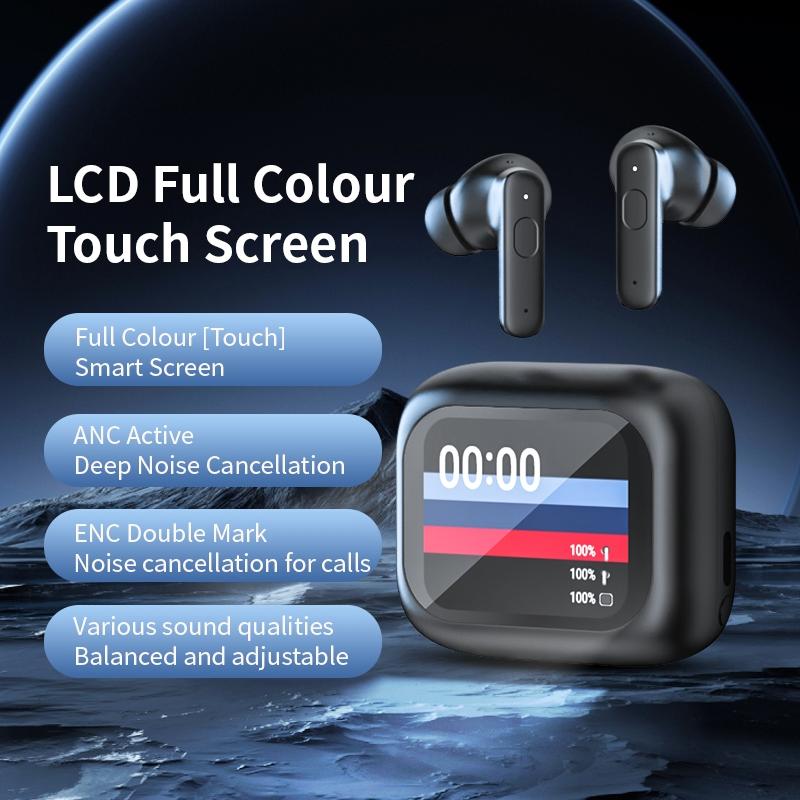 Wireless Bluetooth Earphones with Touch Screen & Noise Reduction - White