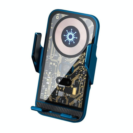 15w Fast Wireless Charger with Infrared Sensor for C10 Car Navigation - Transparent Stand - Blue