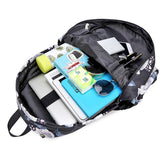 Small Fresh Printed Backpack Set - 3 Pieces for Students - Black - Top-Down View
