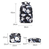 Small Fresh Printed Backpack Set - 3 Pieces for Students - Black - 45-Degree Angle