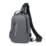 Compact Shoulder Sling USB Crossbody Chest Bag For Men - Grey - Front View