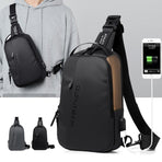 Compact Shoulder Sling USB Crossbody Chest Bag For Men - Grey