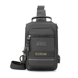 USB Chest Outdoor Shoulder Messenger Bag For Men With Charging Port - Grey