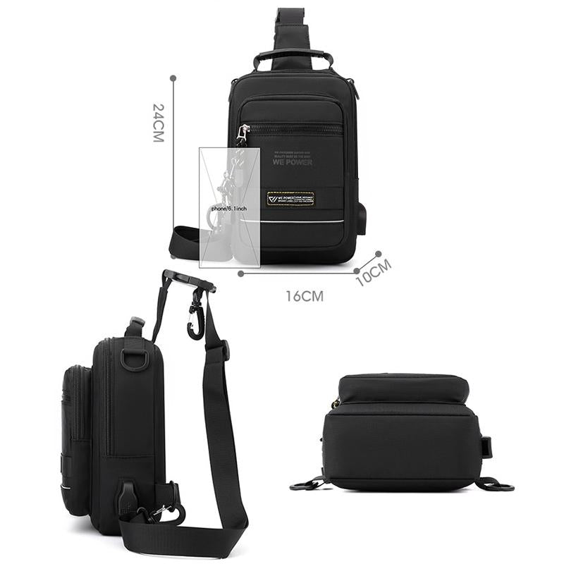 USB Chest Outdoor Shoulder Messenger Bag For Men With Charging Port - Grey