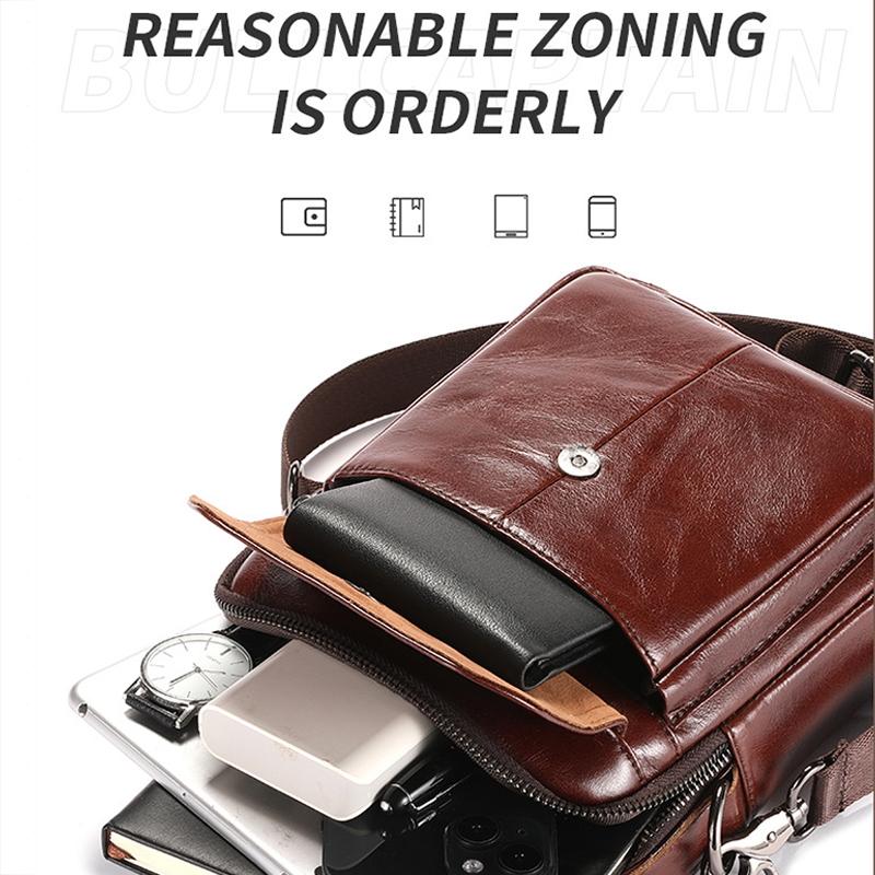 Large Capacity Retro Cowhide Crossbody Bag - Coffee