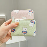 Cute Bear Print Multi Slot Card Holder Anti Degaussing Design - Green - Side View