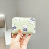 Cute Bear Print Multi Slot Card Holder Anti Degaussing Design - Green - Close-Up Angle