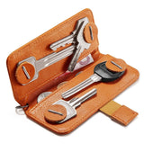 Leather Key Case With Pull Out Coin Purse Compact Key Storage For Men And Women - Black - Top-Down View