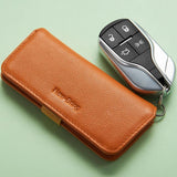 Leather Key Case With Pull Out Coin Purse Compact Key Storage For Men And Women - Black - Low Angle