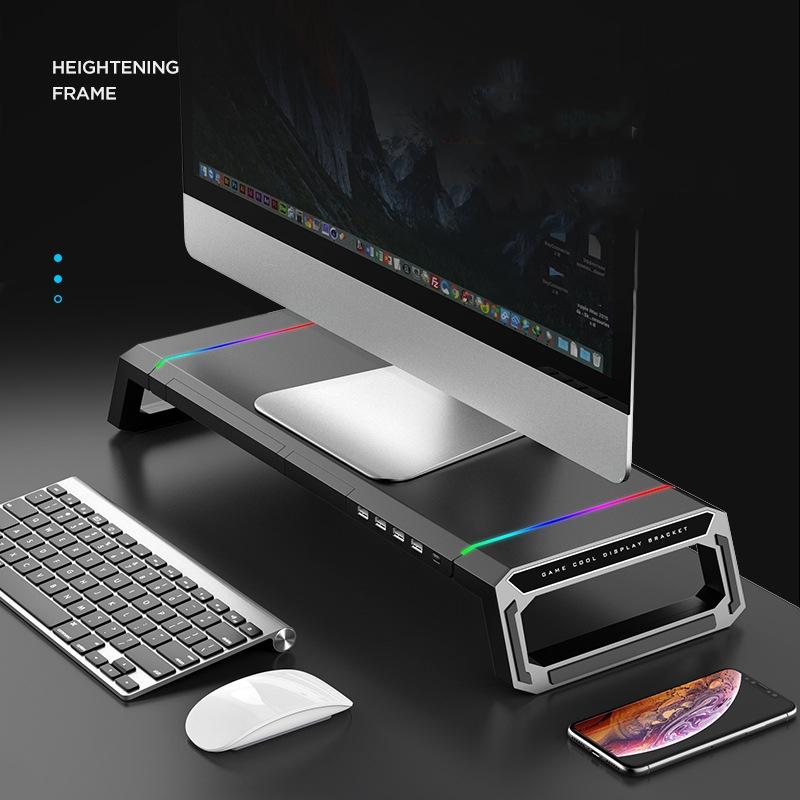 Foldable Laptop Stand with Rgb Lighting & Usb Expansion - Monitor Rack - Obsidian Black