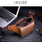 Large Capacity Cowhide Waist Bag For Men - Yellow Brown