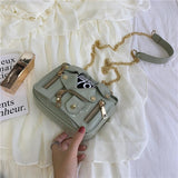 Stylish Pu Leather Shoulder Bag For Women - Green - Close-Up Angle