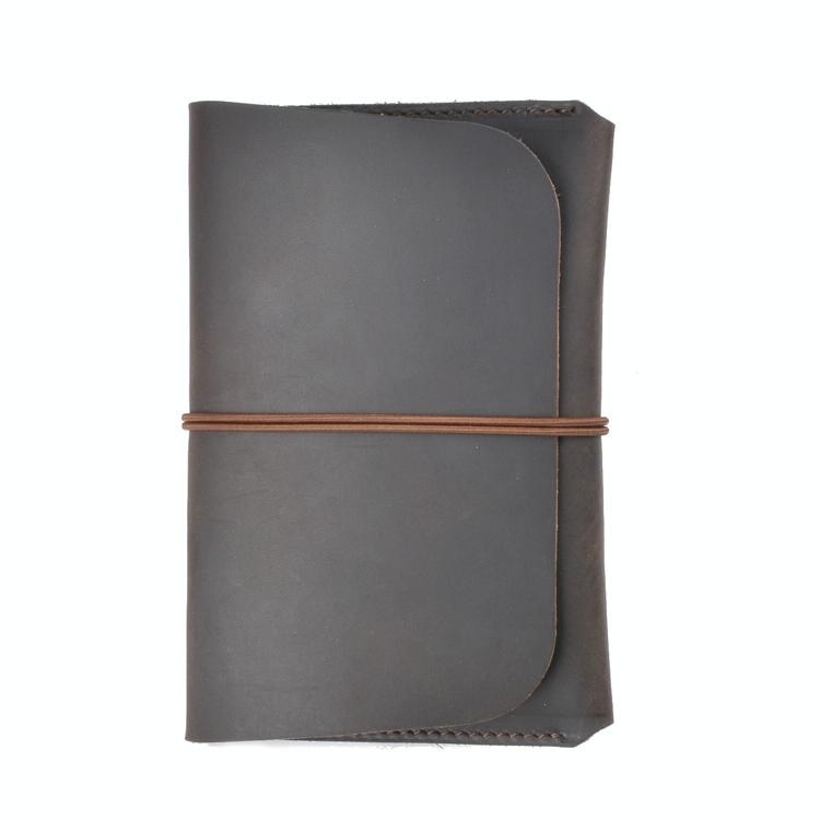 Retro Passport Wallet For Travel Crazy Horse Skin - Black