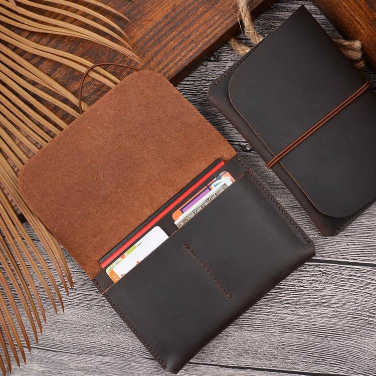 Retro Passport Wallet For Travel Crazy Horse Skin - Black