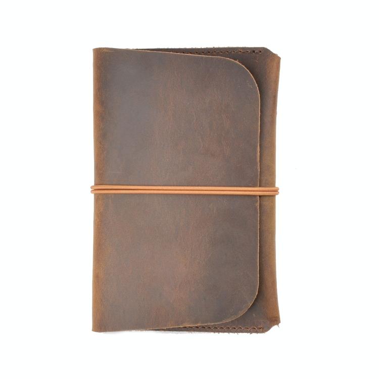 Retro Passport Wallet For Travel Crazy Horse Skin - Black