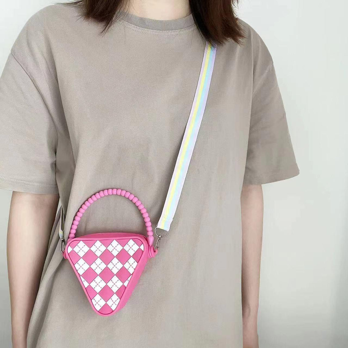Mini Diamond Shaped Silicone Shoulder Bag - Pink
