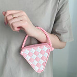 Mini Diamond Shaped Silicone Shoulder Bag - Pink - Close-Up Angle