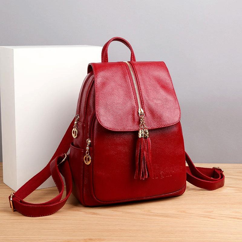 Leather Travel Backpack - Anti-theft Compact - Blue