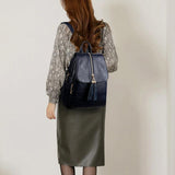 Leather Travel Backpack - Anti-theft Compact - Blue - Extra Image