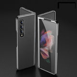 For Samsung Galaxy Z Fold4 5G Leather Plated Phone Cover - Blue