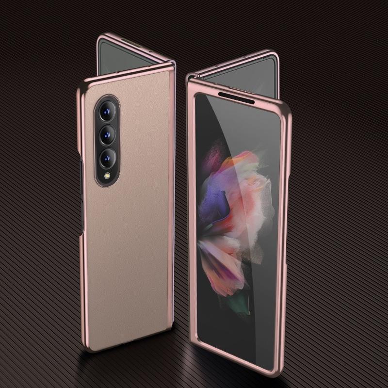 For Samsung Galaxy Z Fold4 5G Leather Plated Phone Cover - Blue