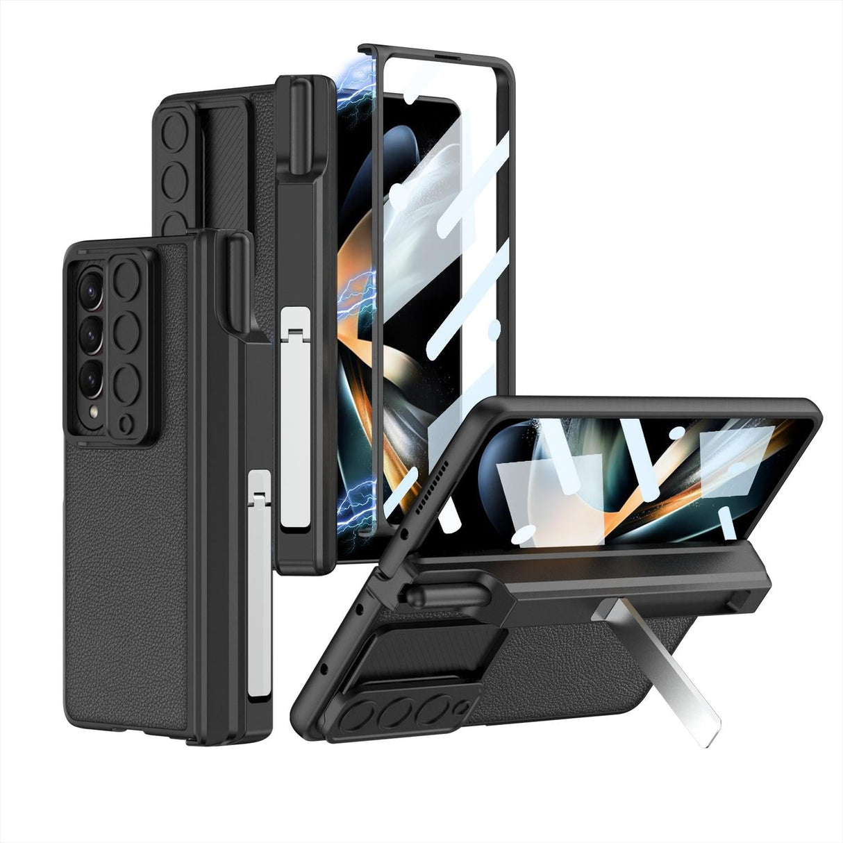 For Samsung Galaxy Z Fold4 5G Magnetic Leather Flip Case With Holder - Blue