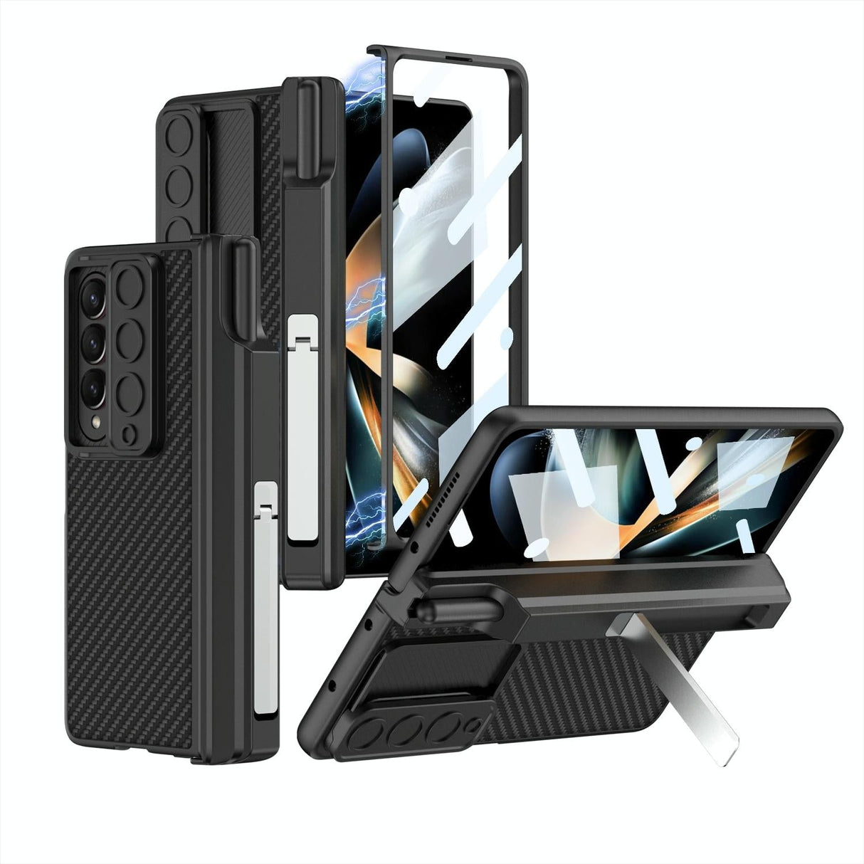 For Samsung Galaxy Z Fold4 5G Magnetic Leather Flip Case With Holder - Blue