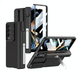 For Samsung Galaxy Z Fold4 5G Magnetic Leather Flip Case With Holder - Blue