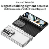 For Samsung Galaxy Z Fold4 5G Magnetic Leather Flip Case With Holder - Blue