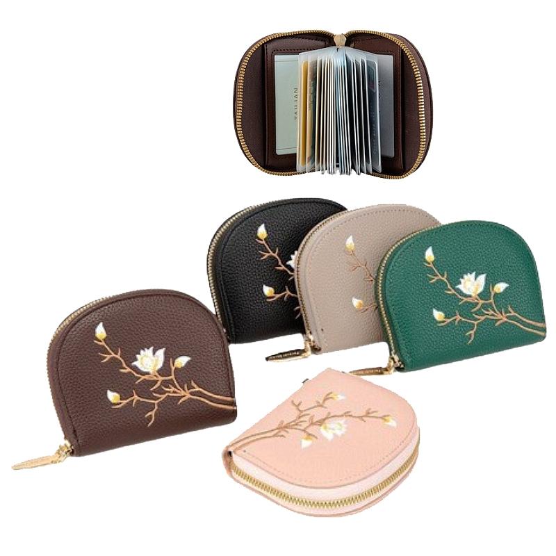 Large Capacity Semicircular Embroidery Id Card Holder - Pink