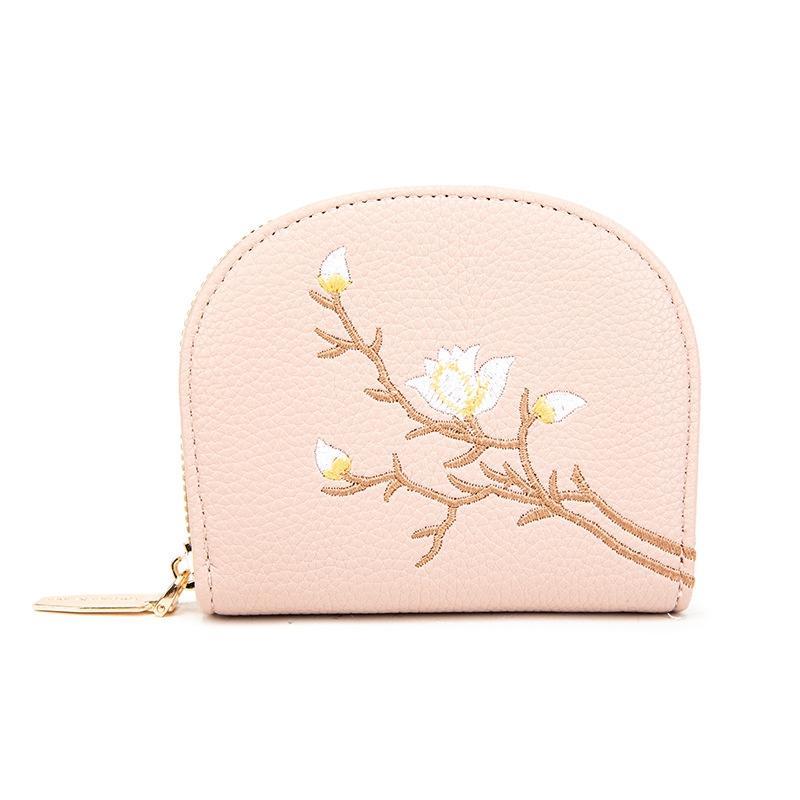 Large Capacity Semicircular Embroidery Id Card Holder - Pink