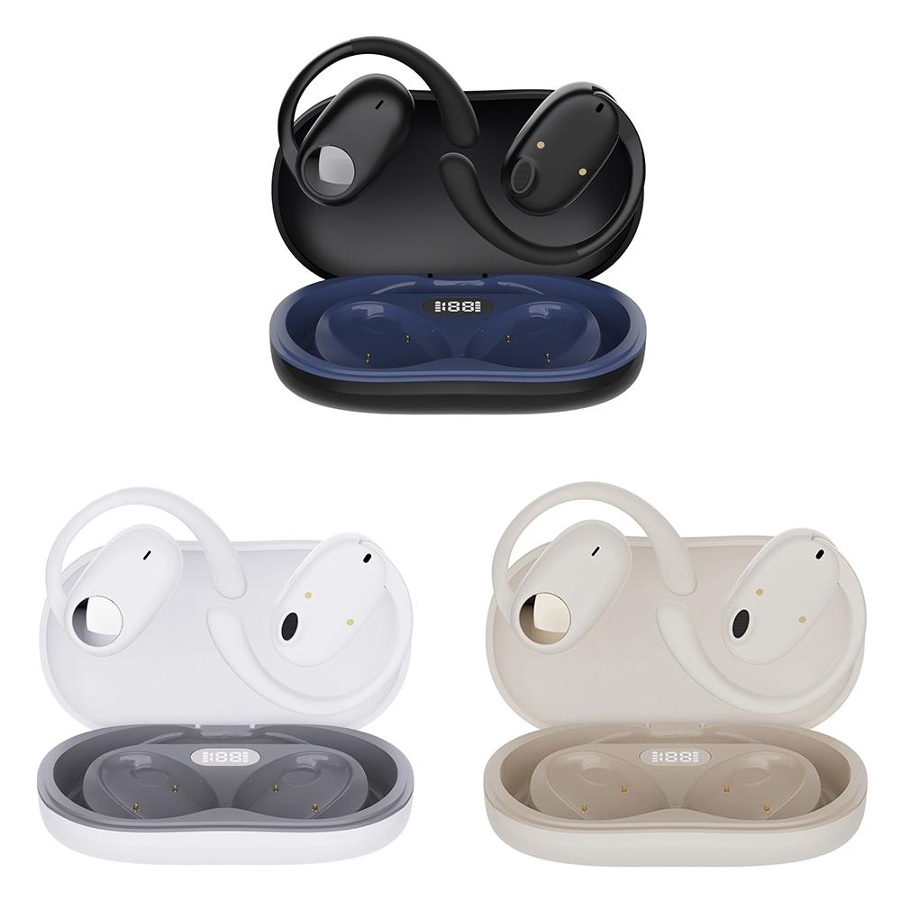 Wireless Dual-mic Bluetooth Earphones with Noise Reduction and Led Display - White