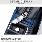 Men Leather Diagonal Shoulder Bag Multi Function - Navy Blue
