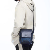 Men Leather Diagonal Shoulder Bag Multi Function - Navy Blue