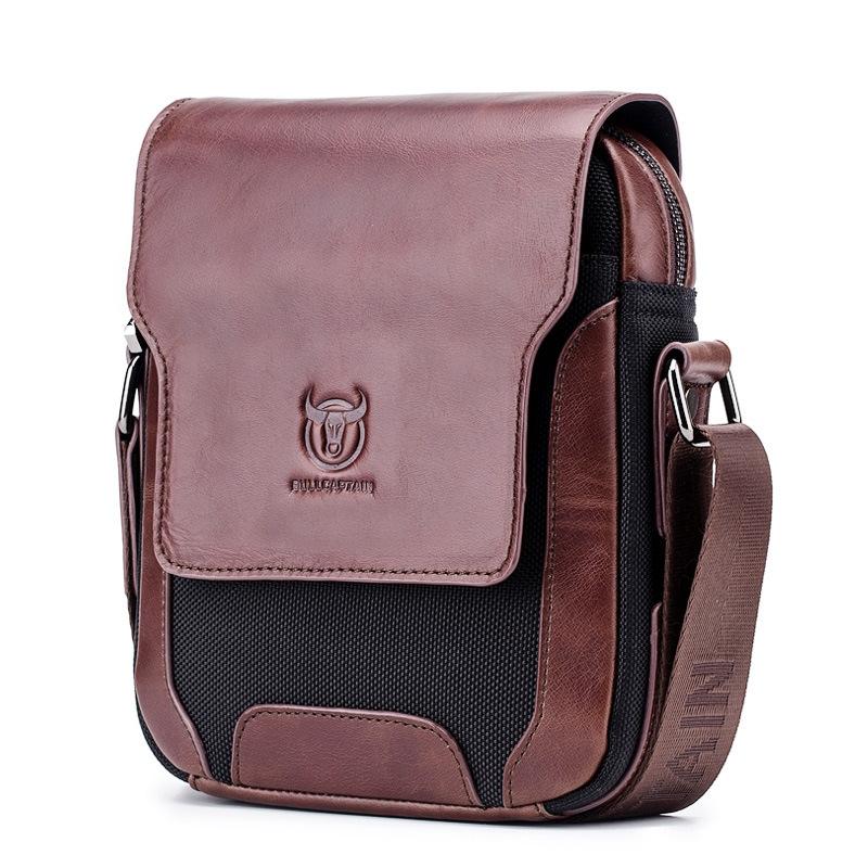 Men Leather Diagonal Shoulder Bag Multi Function - Navy Blue