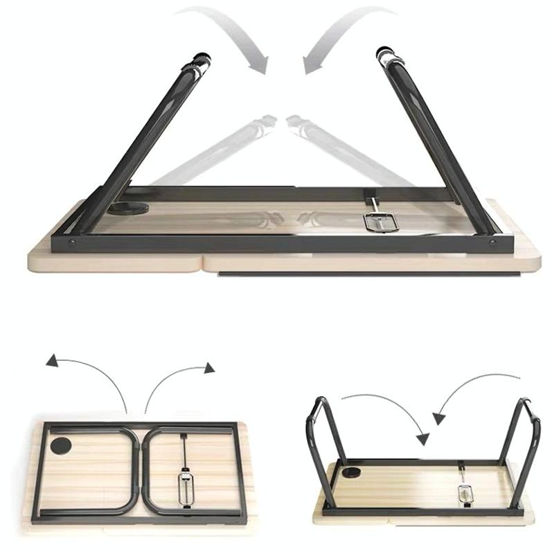 Adjustable Folding Laptop Desk with Cup Holder - Four-speed Lifting Table for Dorms - Black Gold Wire