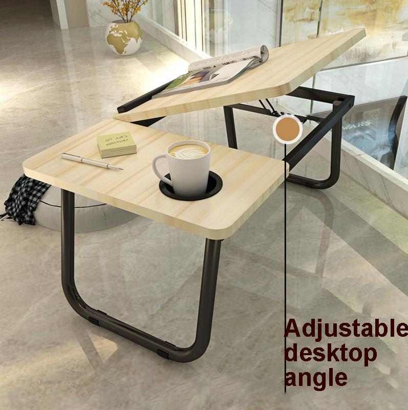 Adjustable Folding Laptop Desk with Cup Holder - Four-speed Lifting Table for Dorms - Black Gold Wire