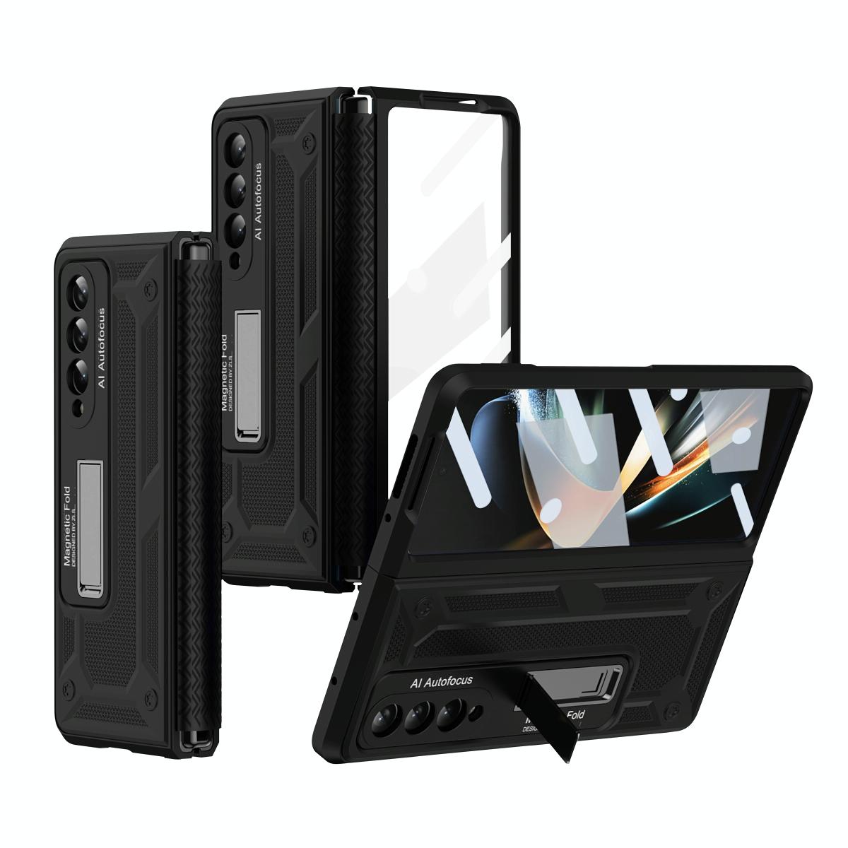 For Samsung Galaxy Z Fold4 5G Telescopic Hinge Foldable Phone Case With Stand - Black