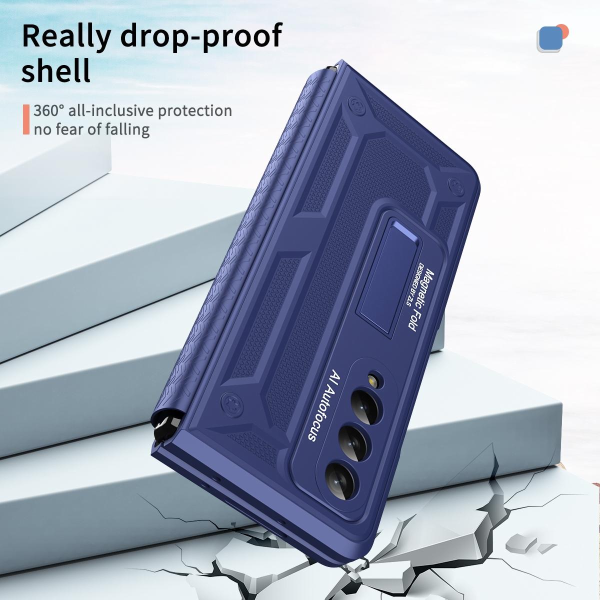 For Samsung Galaxy Z Fold4 5G Telescopic Hinge Foldable Phone Case With Stand - Black
