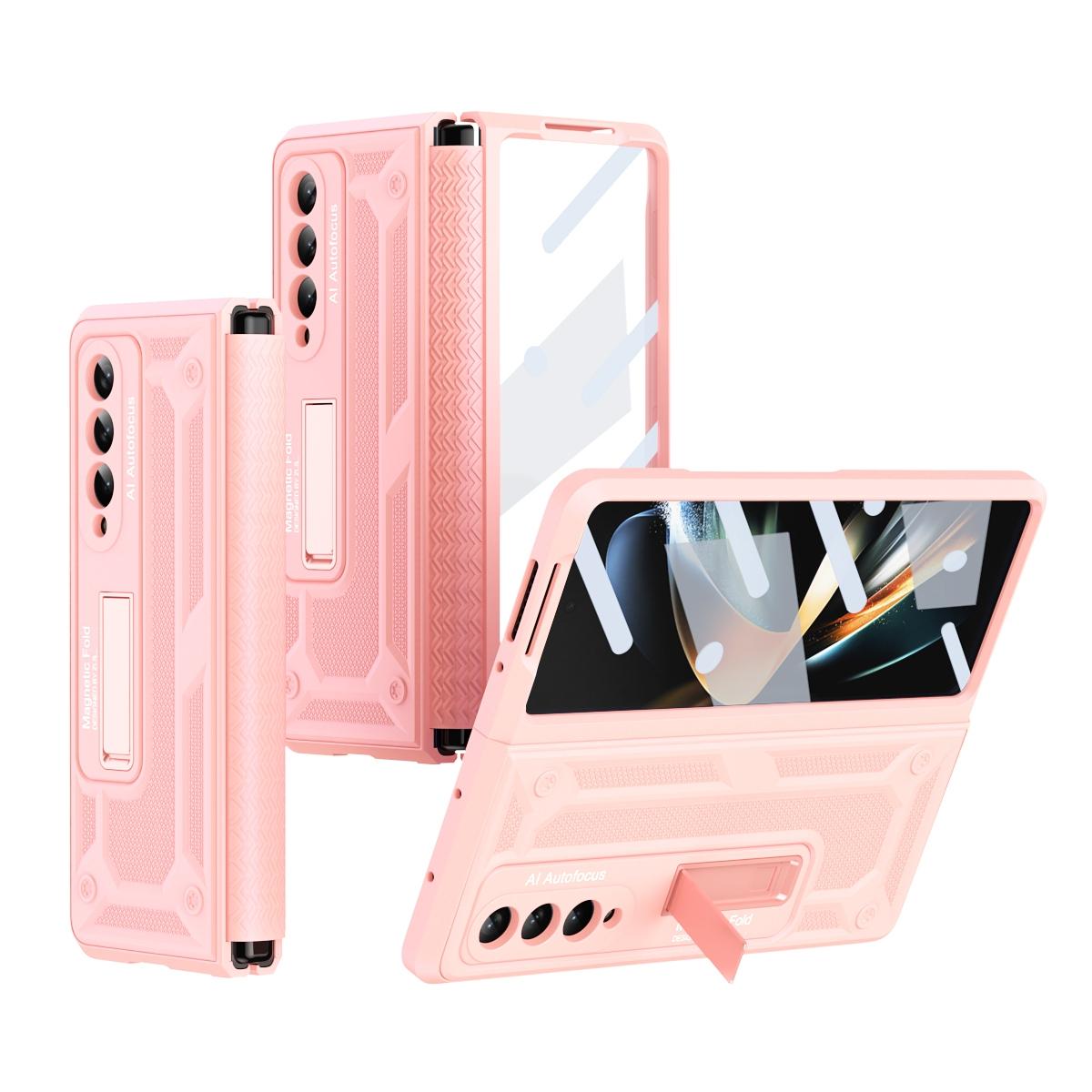 For Samsung Galaxy Z Fold4 5G Telescopic Hinge Foldable Phone Case With Stand - Black
