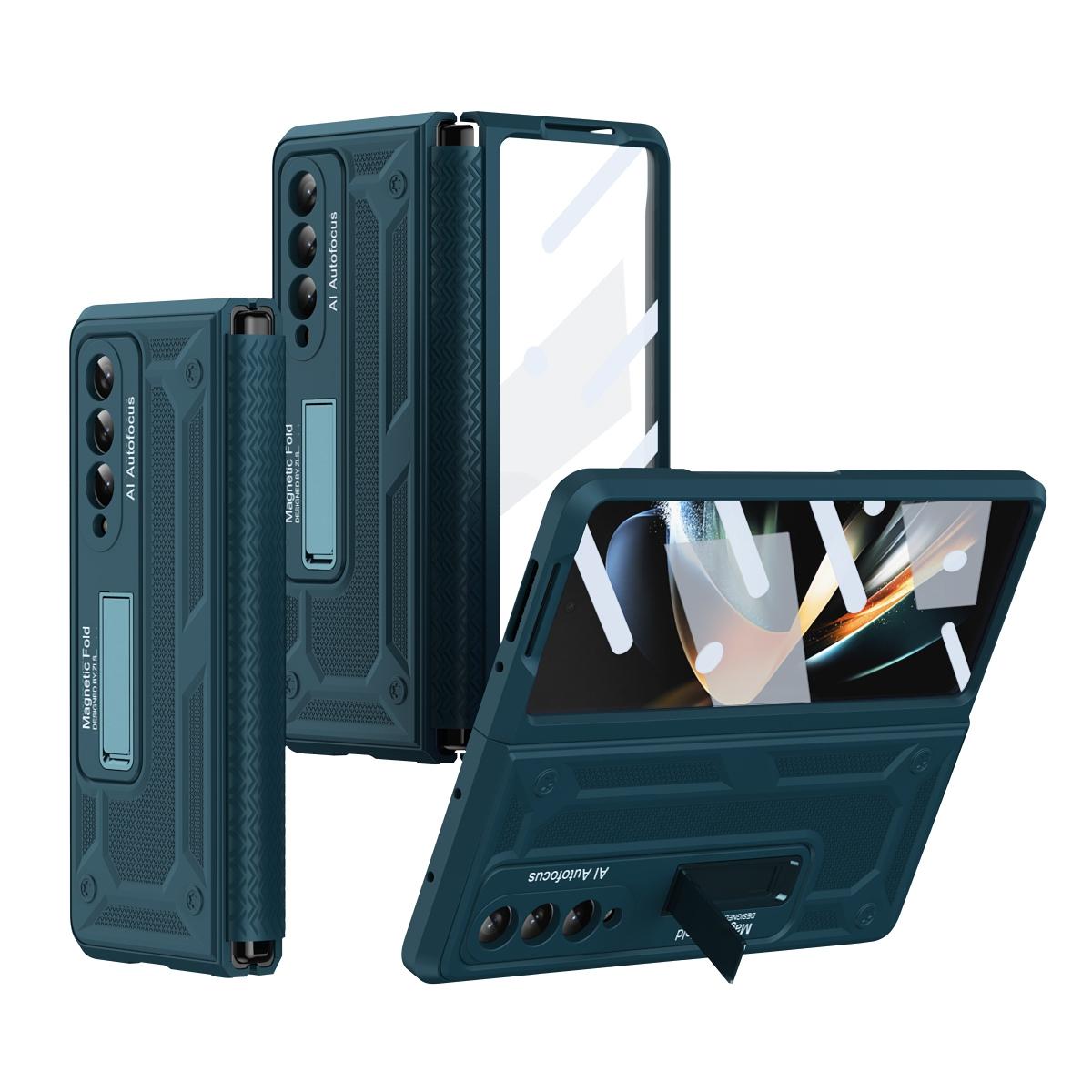 For Samsung Galaxy Z Fold4 5G Telescopic Hinge Foldable Phone Case With Stand - Black