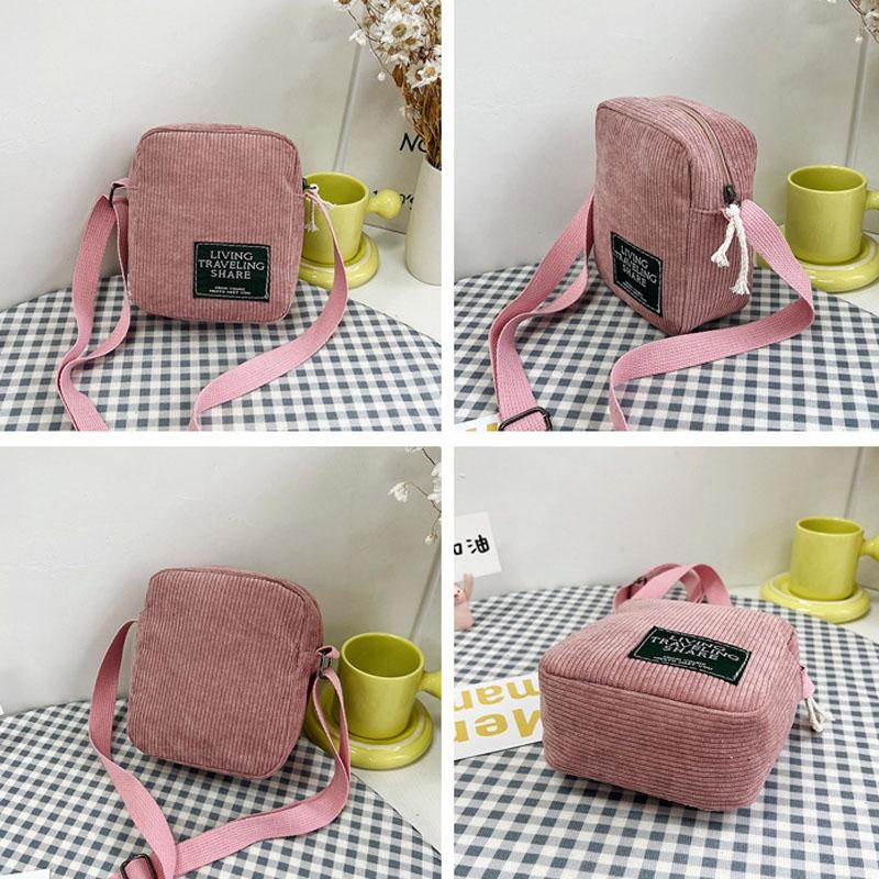 Striped Velvet Crossbody Bag Versatile & Simple - Pink