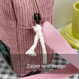Striped Velvet Crossbody Bag Versatile & Simple - Pink - Rear View