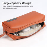 Waterproof Laptop Accessory Bag - Pu Leather - Grey - Rear View