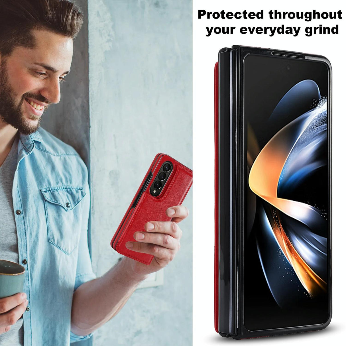 For Samsung Galaxy Z Fold4 5G Full Coverage Double Buckle Phone Case - Brown