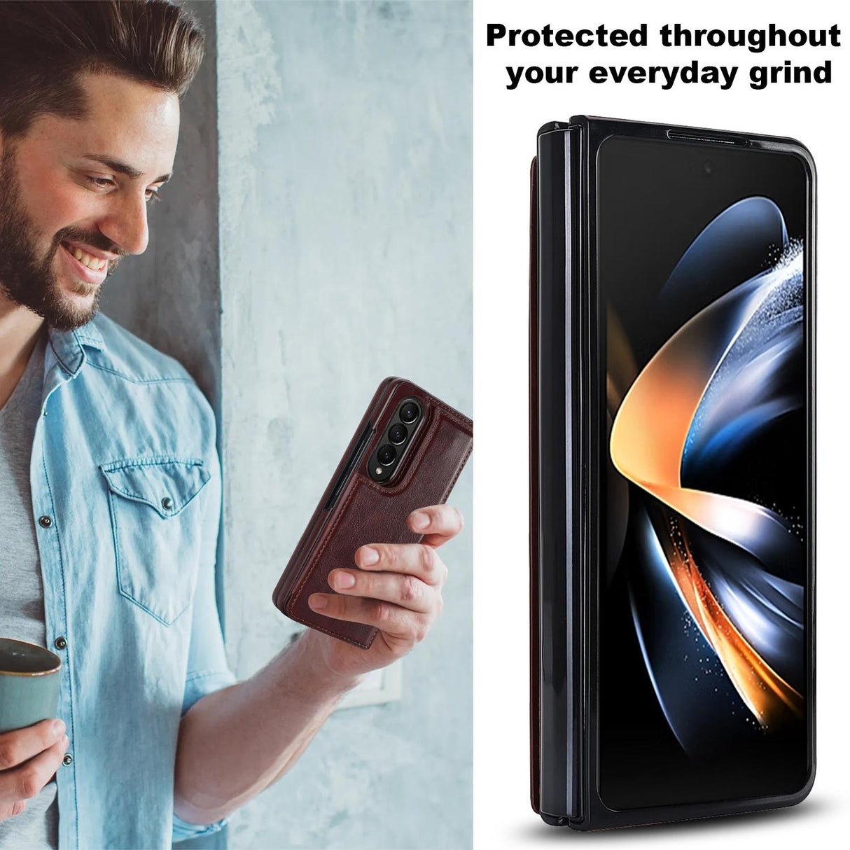 For Samsung Galaxy Z Fold4 5G Full Coverage Double Buckle Phone Case - Brown